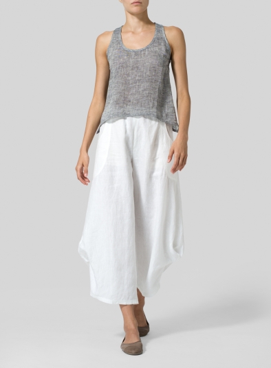 Two Tone Layered Linen Cropped Tank Top