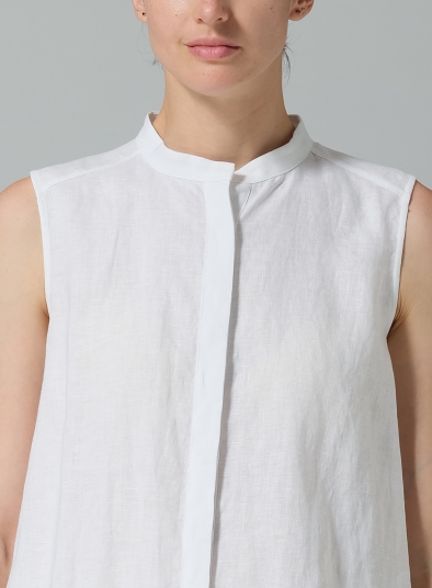 Linen A-line Sleeveless Top with Mandarin Collar