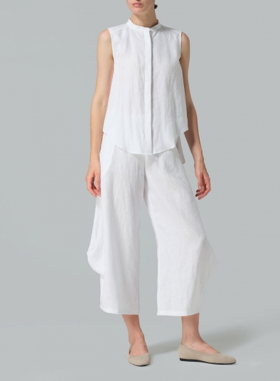 Linen A-line Sleeveless Top with Mandarin Collar