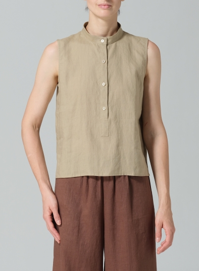 Linen Mandarin Collar Vest