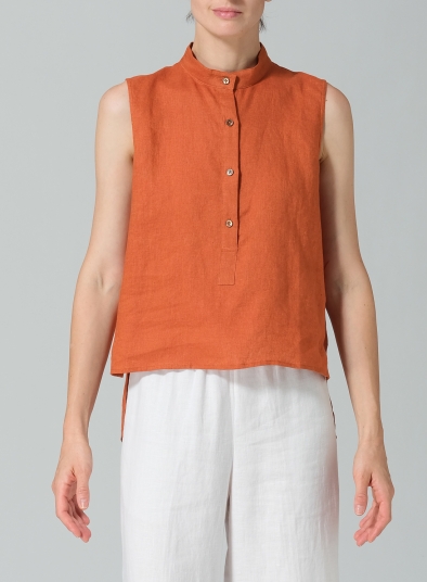 Linen Mandarin Collar Vest