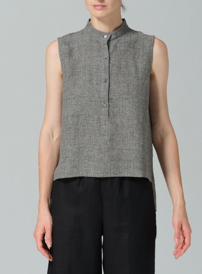 Jacquard Linen Mandarin Collar Vest