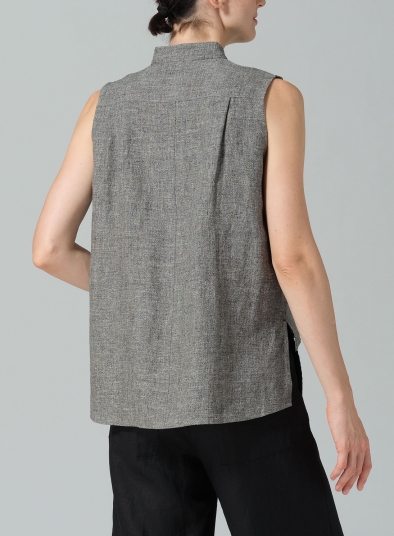 Jacquard Linen Mandarin Collar Vest