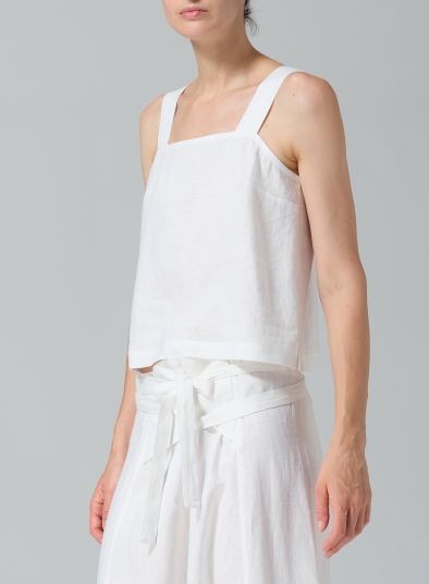 Linen Square Neckline Button-Back Straight Short Tank