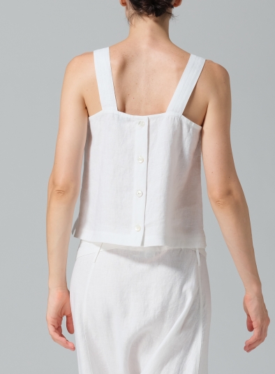 Linen Square Neckline Button-Back Straight Short Tank