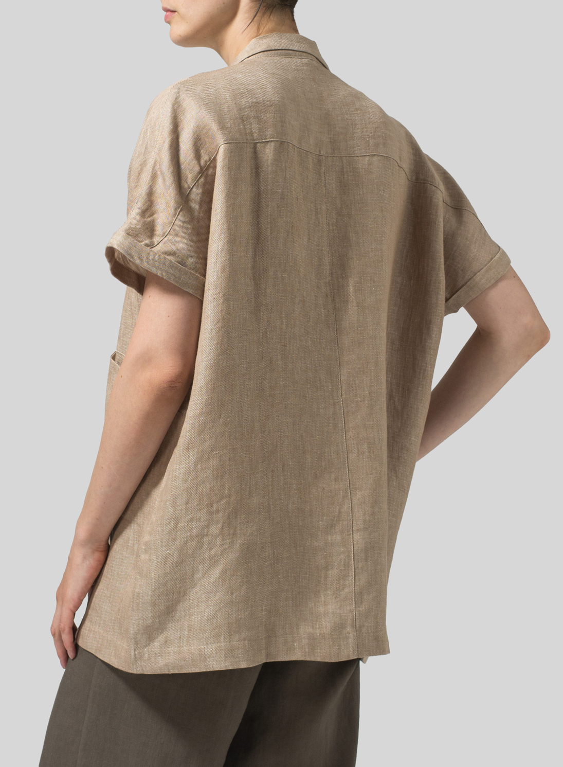 Twill Weave Linen Oversized Short Sleeve Jacket - Plus Size