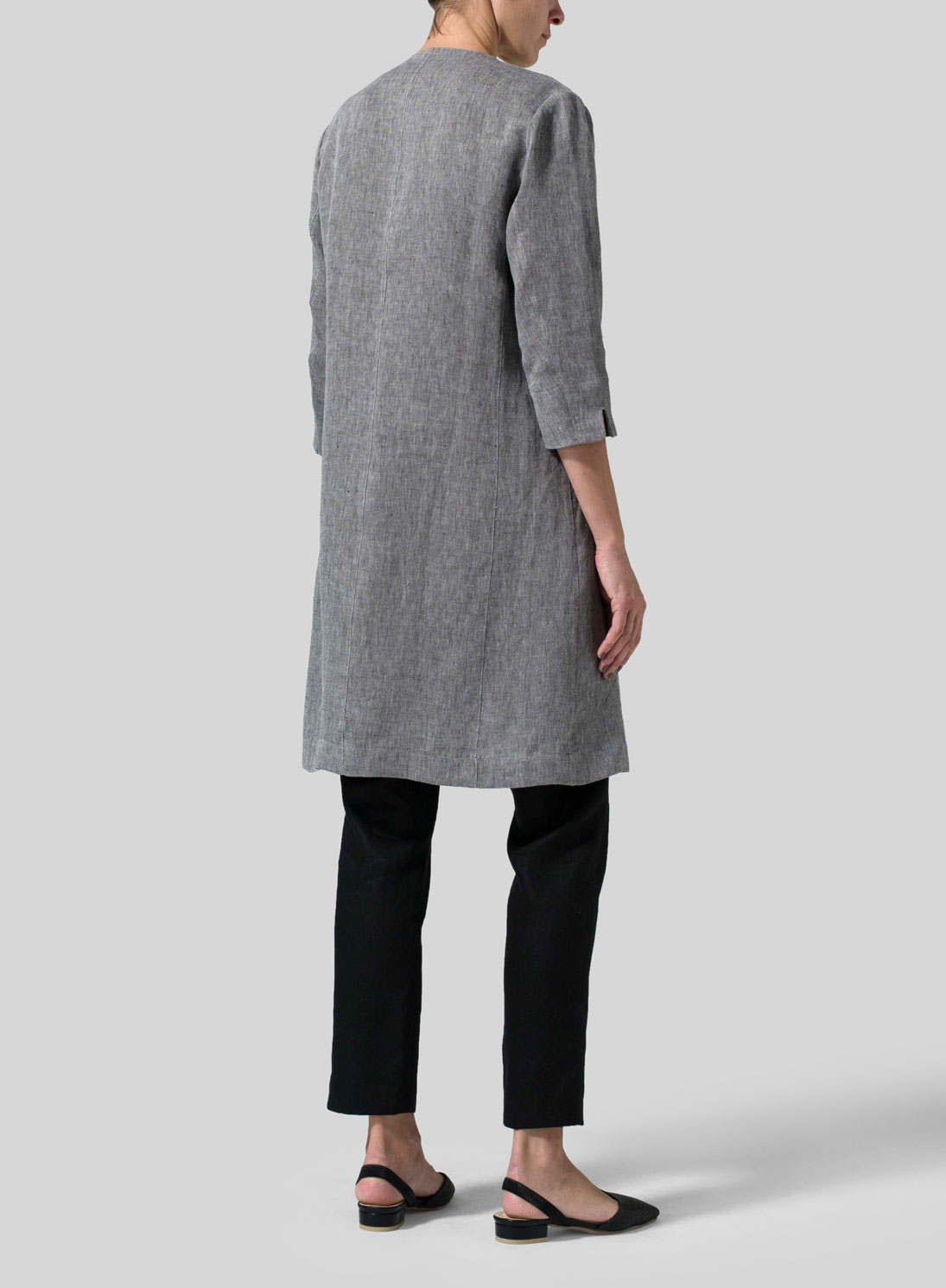 Linen Straight Fit V-Neck Long Jacket