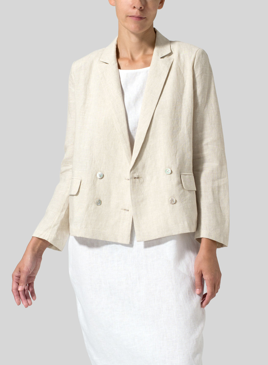 Linen Double-Breasted Cropped Blazer