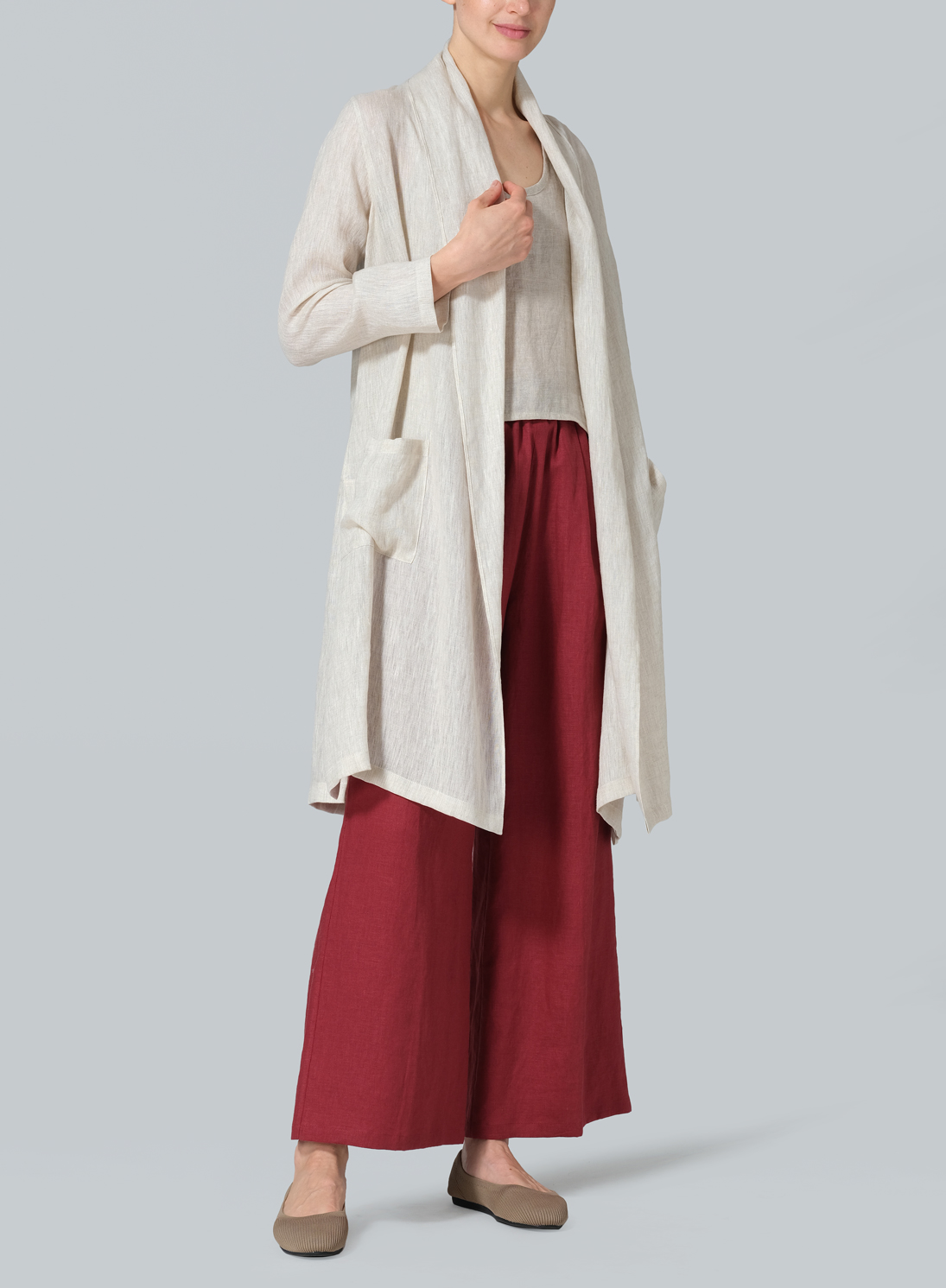 Linen Open-Front Shawl Collar Jacket - Plus Size