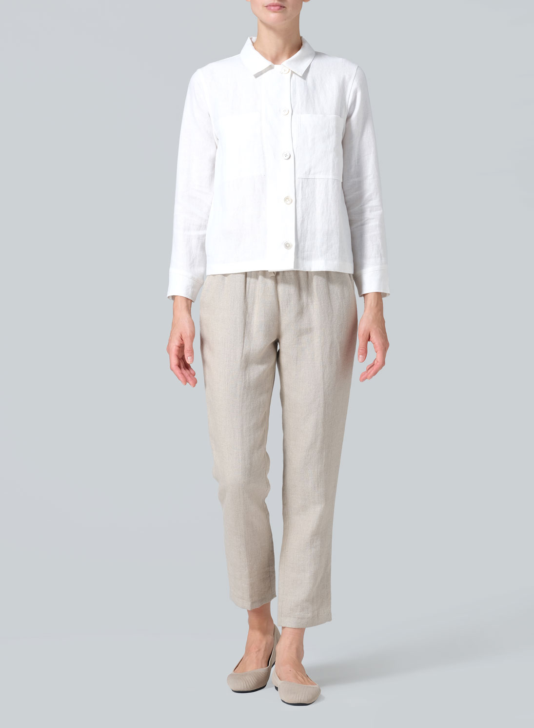 Linen Cropped Shirt Jacket with Pockets