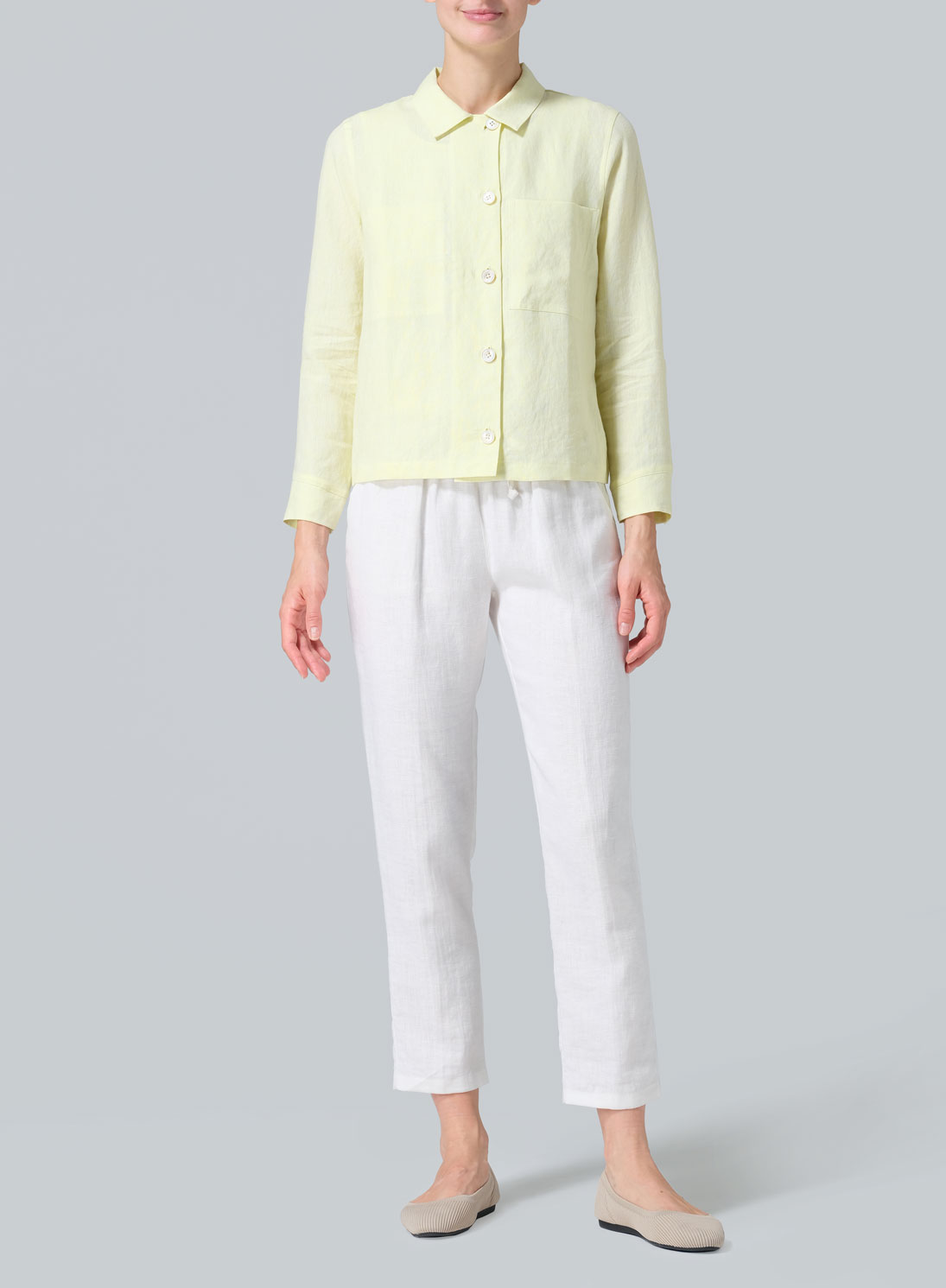 Linen Cropped Shirt Jacket with Pockets