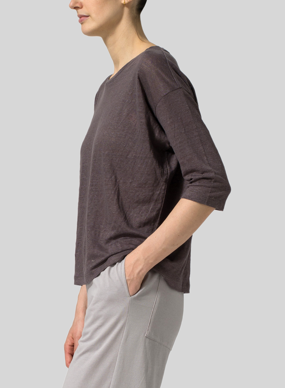 Linen ThreeQuarters Sleeve Knit Top