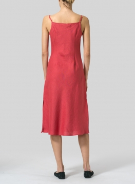 Linen Sleeveless Bias Cut Dress - Plus Size