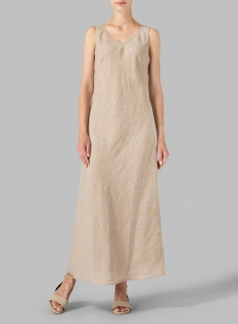 Linen Bias Cut Sleeveless Long Dress - Plus Size