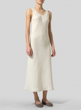 bias sleeveless linen cut dress vividlinen