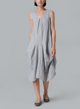 Linen Sleeveless Draped Dress