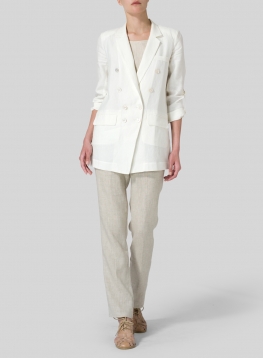 Linen Double-Breasted Roll Sleeve Jacket