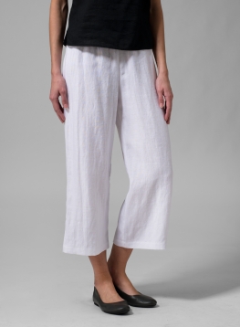 Linen Embroidered Crop Pants