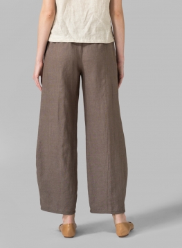 Linen Embroidered Ankle Length Pants - Plus Size