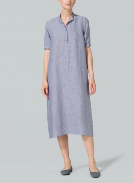 Linen Short Sleeve A-line Tunic Dress