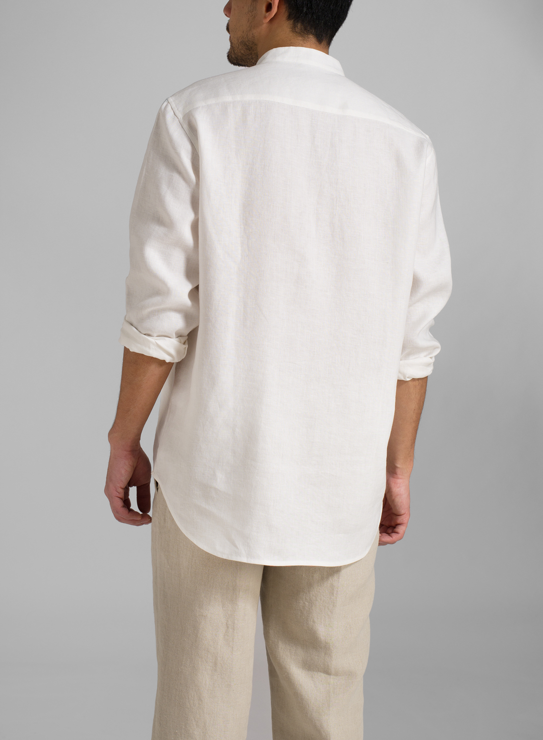 Long Sleeve Band Collar Linen Men Shirt