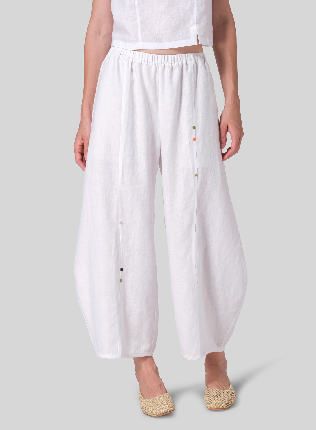 Linen Embroidered Cropped Pants