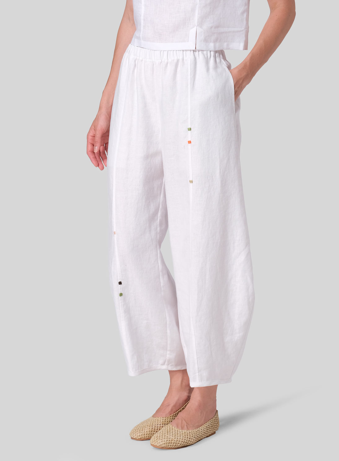 Linen Embroidered Cropped Pants