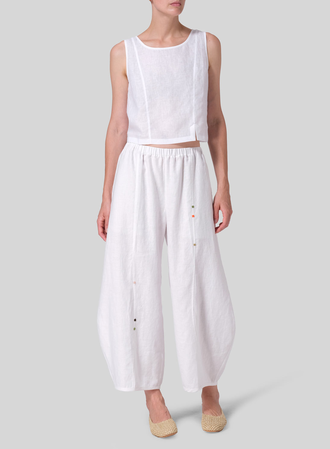 Linen Embroidered Cropped Pants