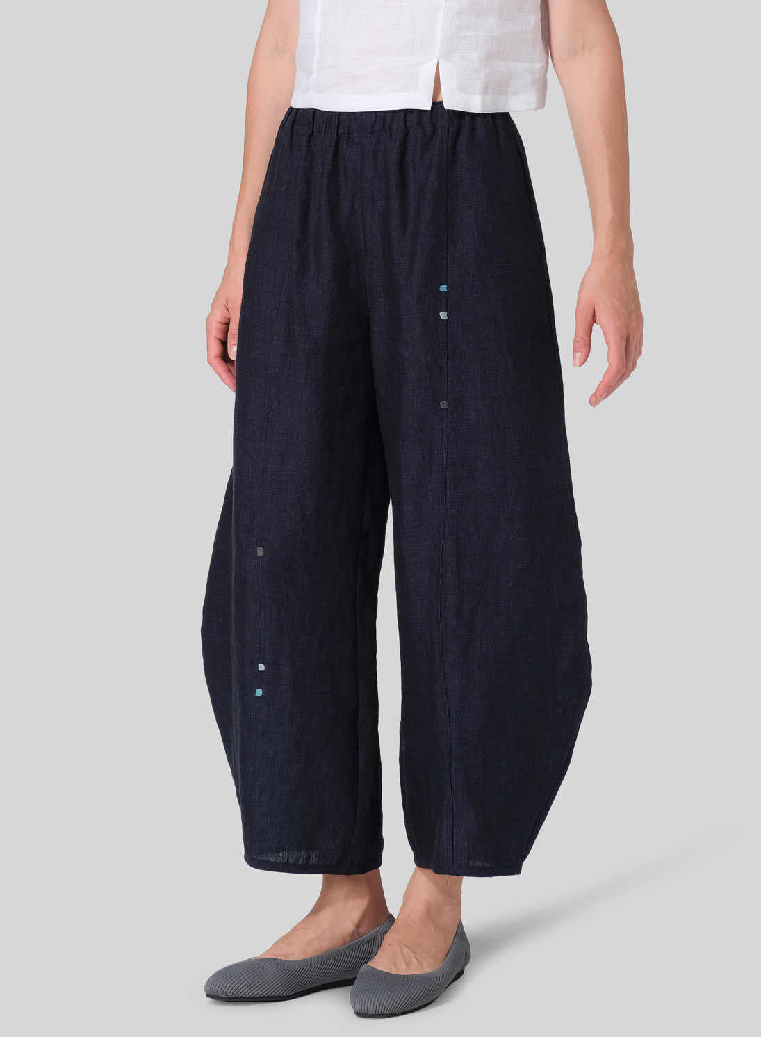 Linen Embroidered Cropped Pants