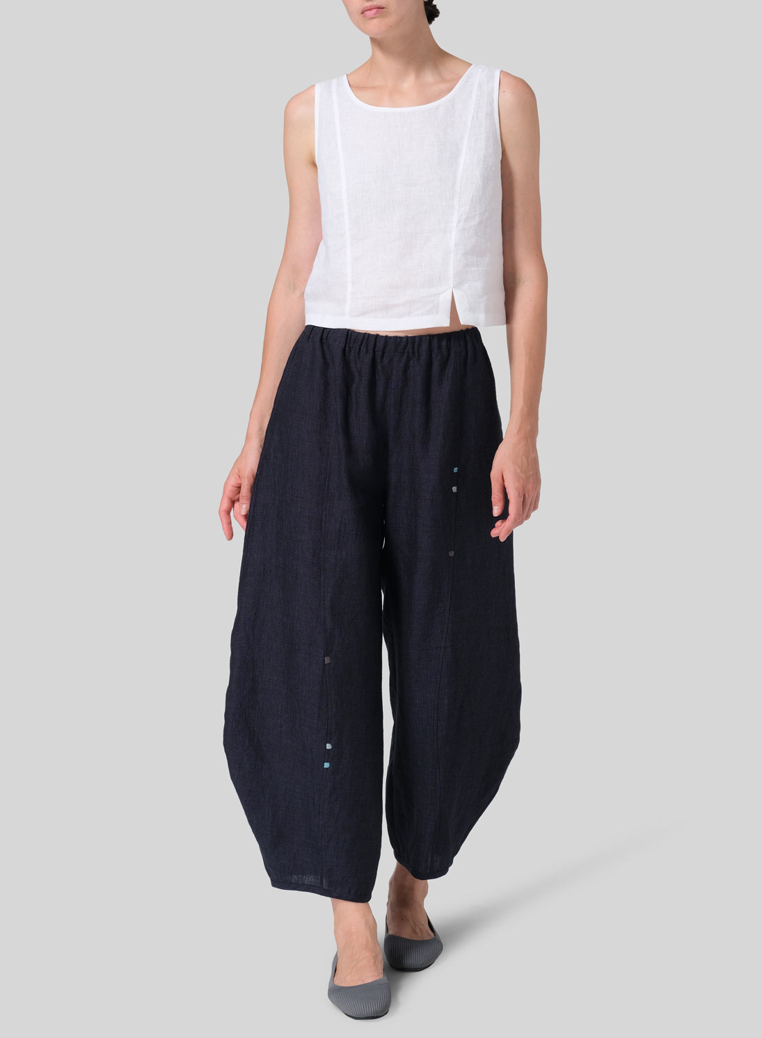 Linen Embroidered Cropped Pants