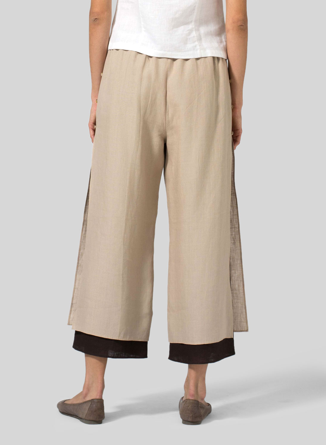 Linen Double-Layer Cropped Pants With Sea Shell Button