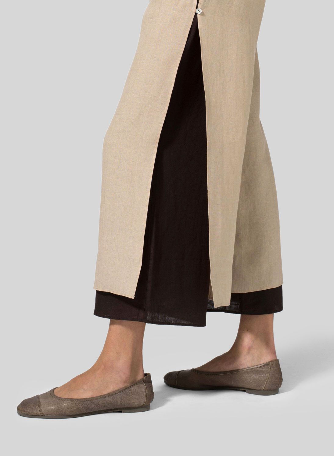 Linen Double-Layer Cropped Pants With Sea Shell Button