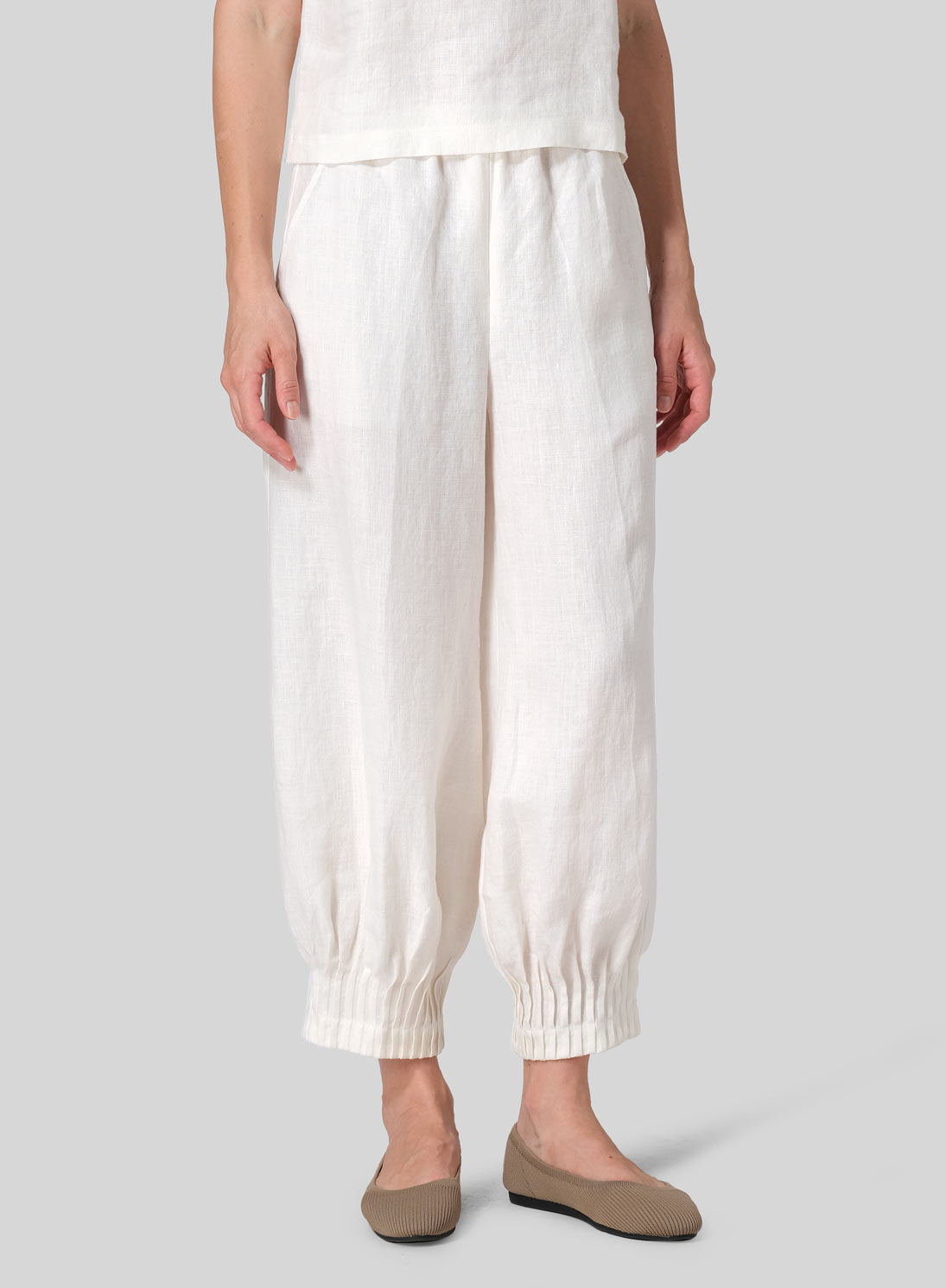 Linen Pleated Cuff Crop Pants