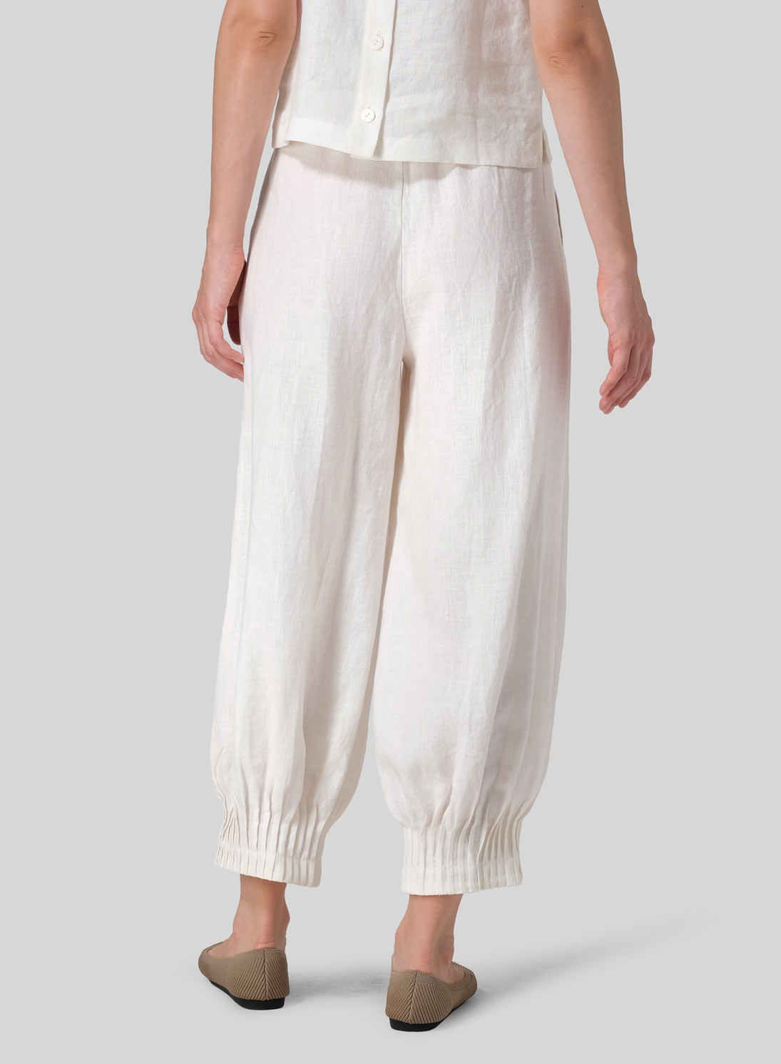 Linen Pleated Cuff Crop Pants