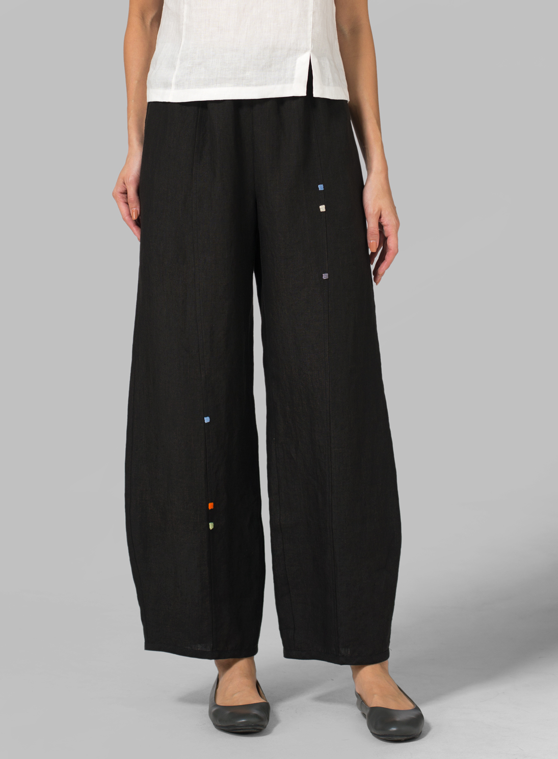 Linen Embroidered Ankle Length Pants - Plus Size