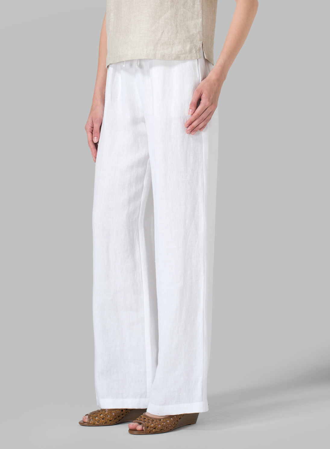 Linen Long Straight Pull-On Pants - Plus Size