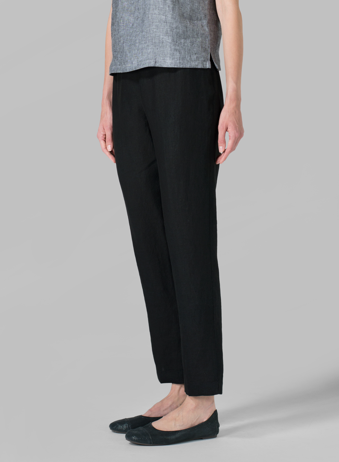 Linen Narrow Ankle Length Cropped Trousers - Plus Size