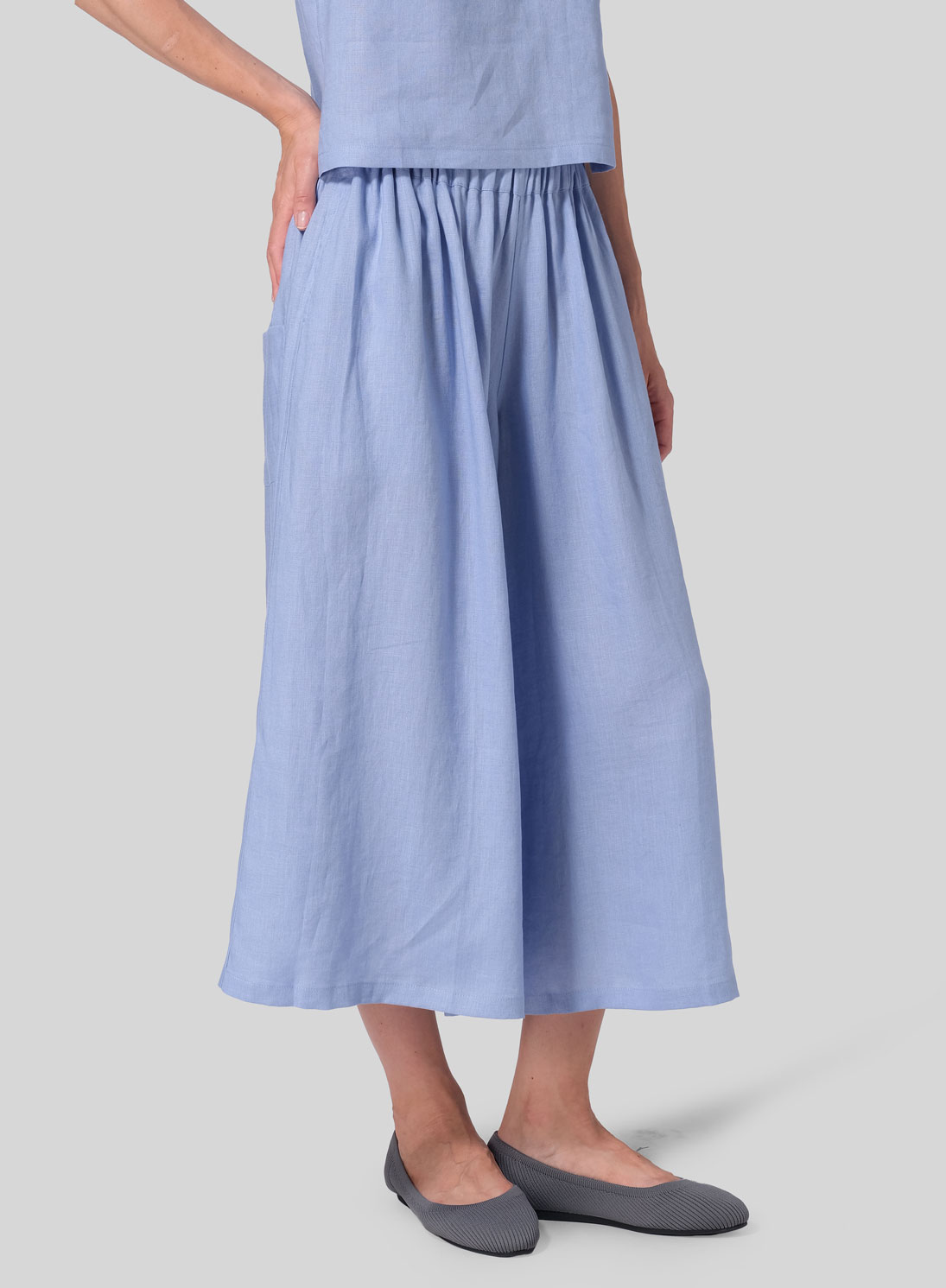 Linen Low Rise Wide Leg Pants