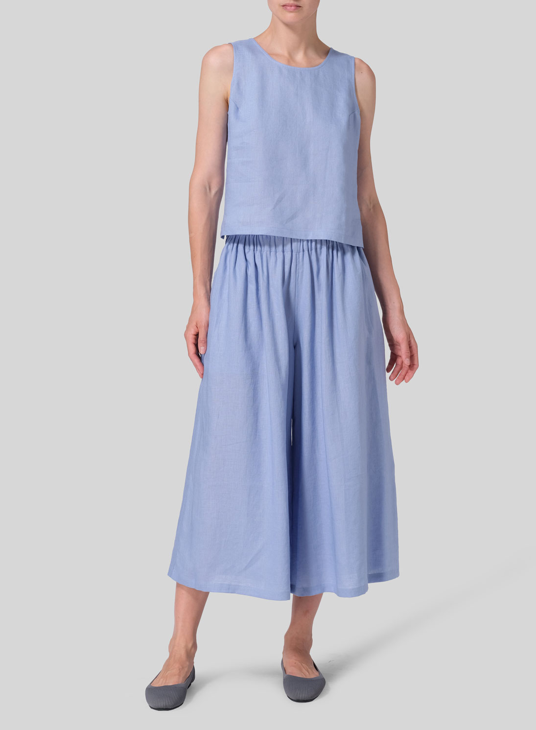 Linen Low Rise Wide Leg Pants