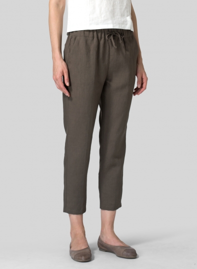 Linen Low Rise Narrow-Leg Cropped Pants