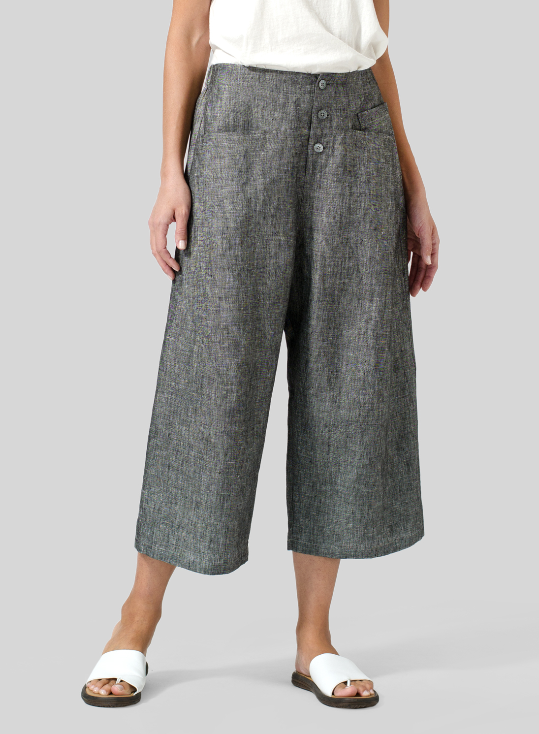 Linen Regular Fit Crop Pants - Plus Size