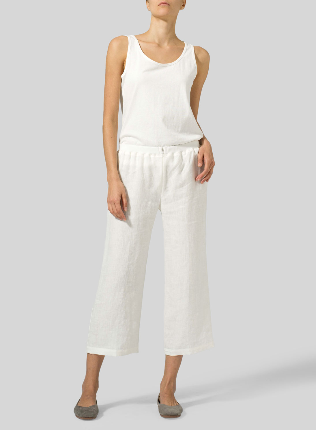 Linen Straight Leg Cropped Pants