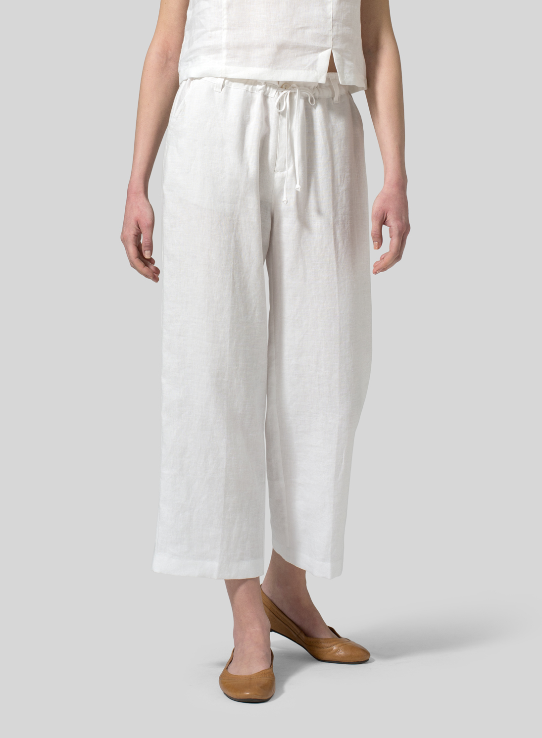 Linen Drawstring Cropped Pants - Plus Size