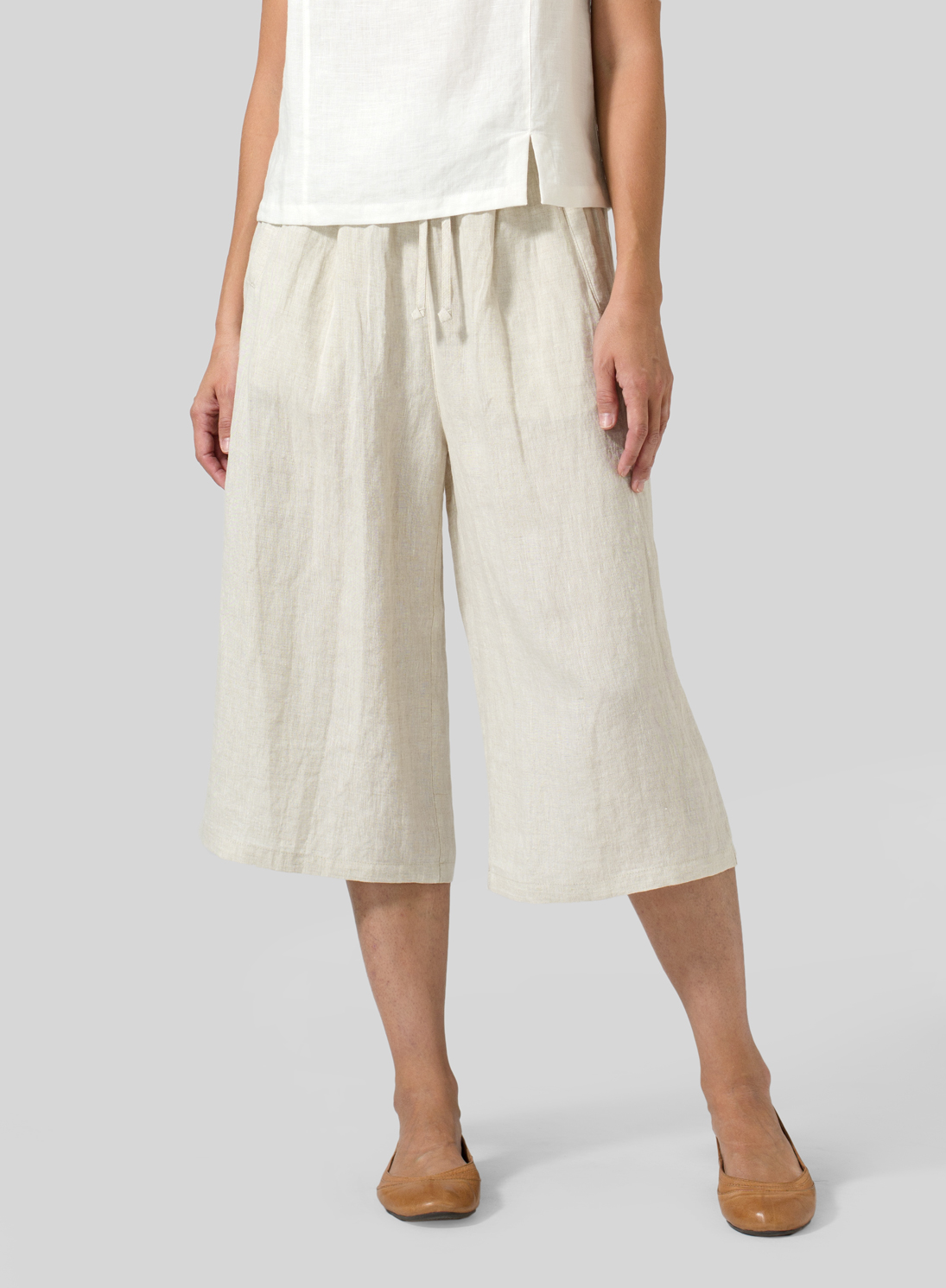 Linen Straight Elastic Cropped Pants Plus Size 3130