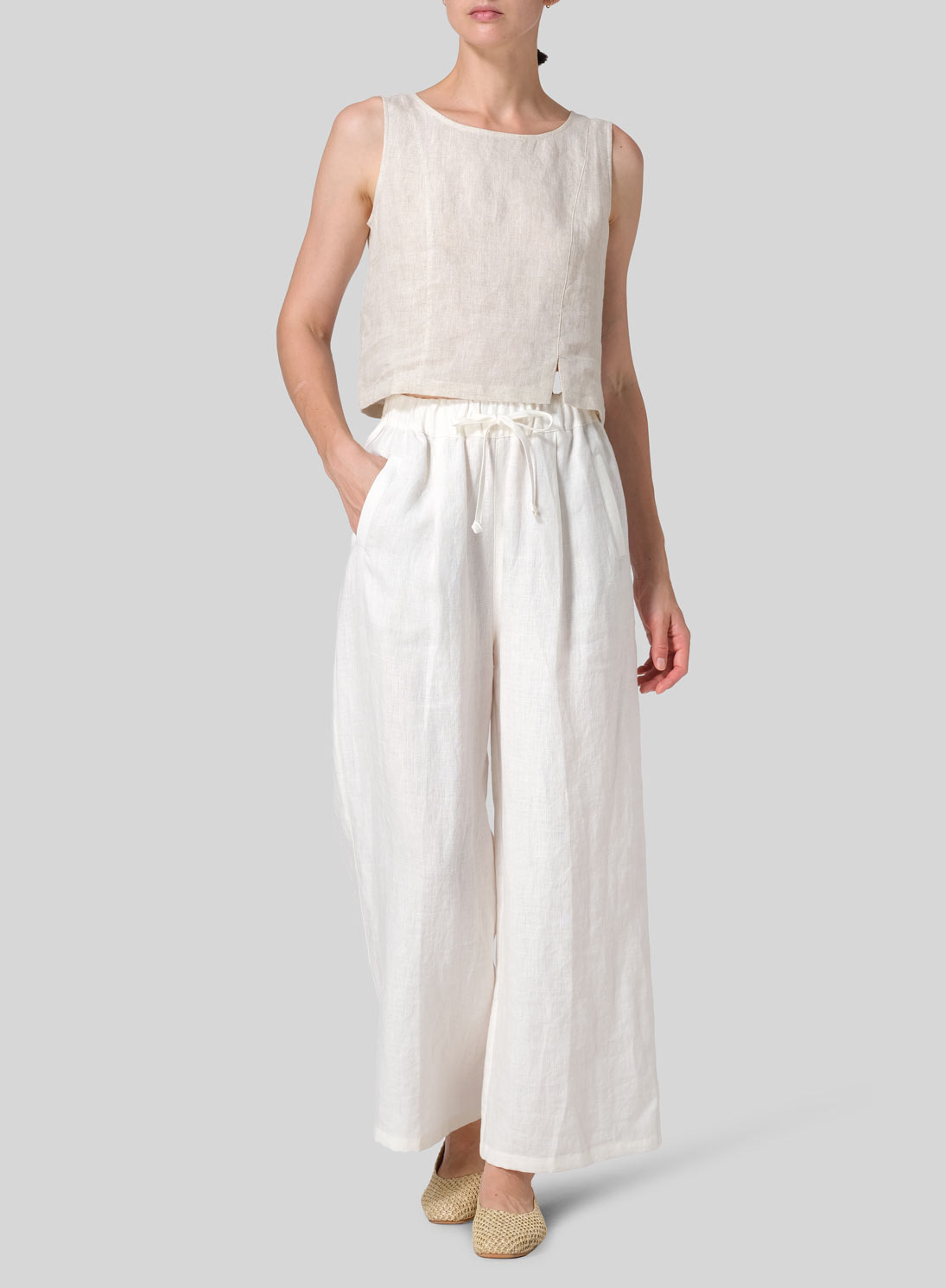 Linen Straight Elastic Long Pants