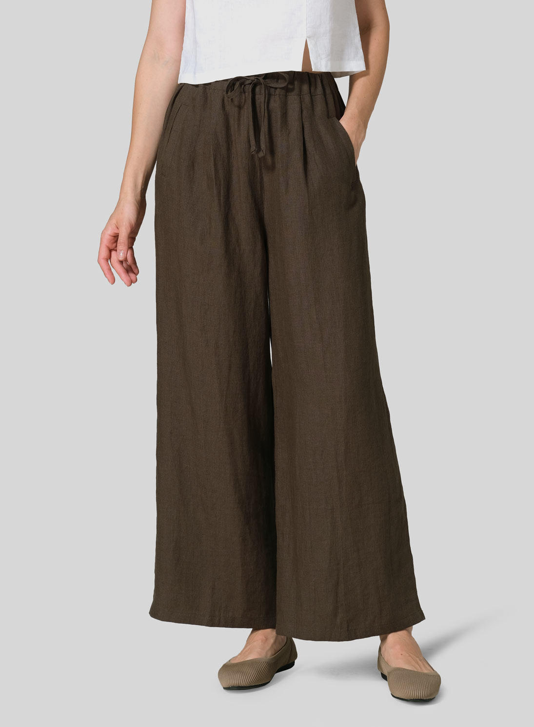 Linen Straight Elastic Long Pants