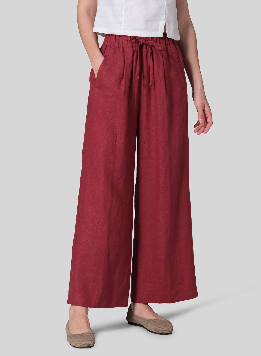 Linen Straight Elastic Long Pants