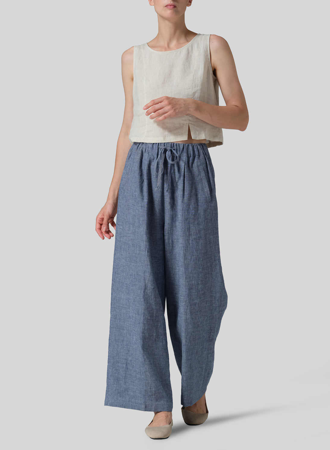 Linen Straight Elastic Long Pants