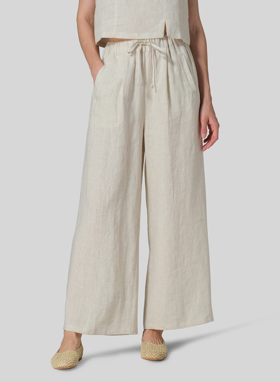 Linen Straight Elastic Long Pants