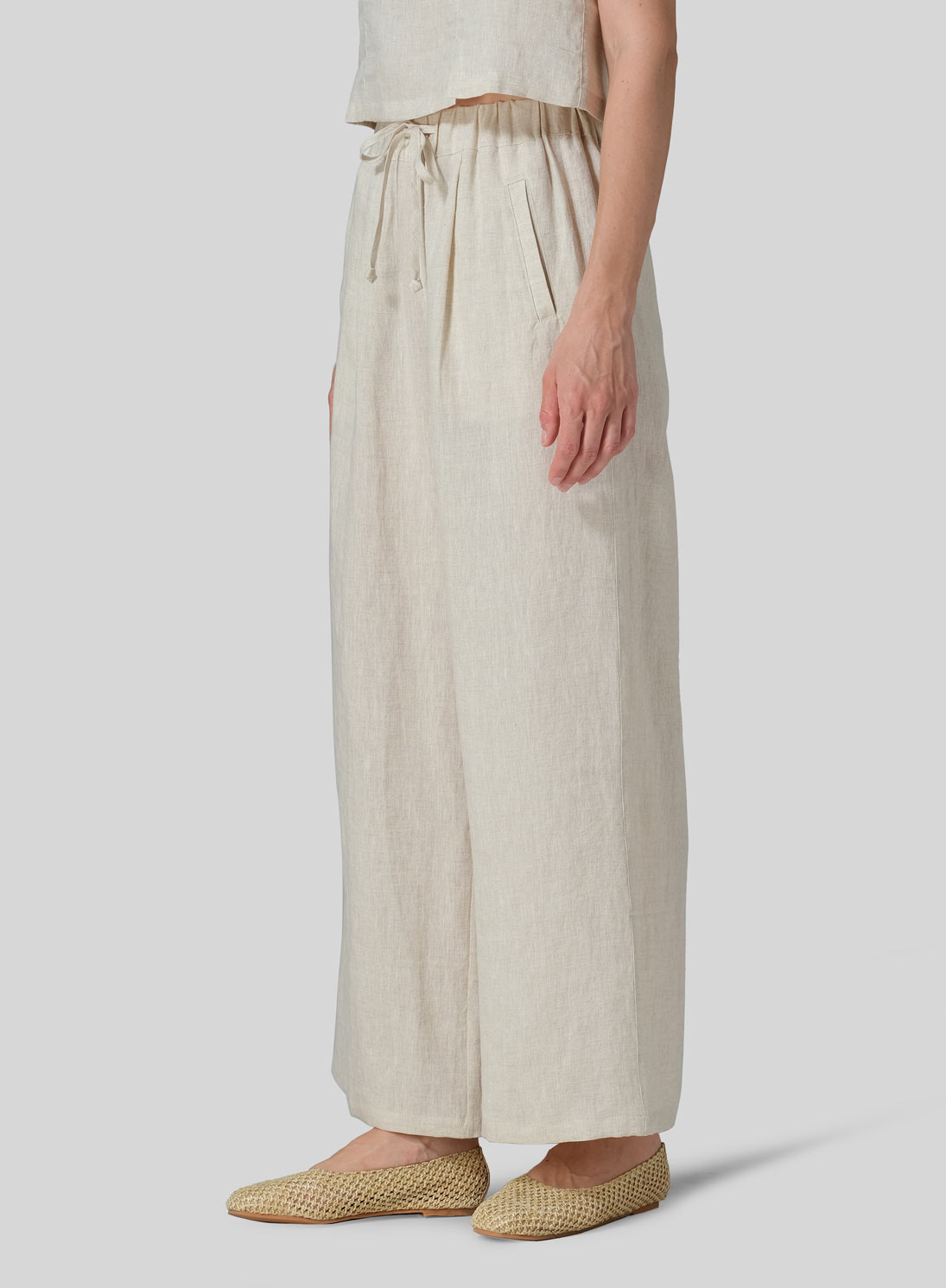 Linen Straight Elastic Long Pants